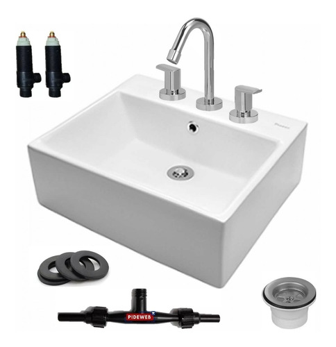 Combo Bacha De Baño Porcelana Cuadrada + Grifería Nova Viva