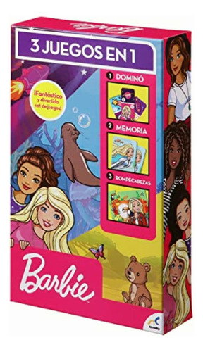 Novelty, Set De Juegos 3 En 1, Barbie, Juego De Mesa, Juegos