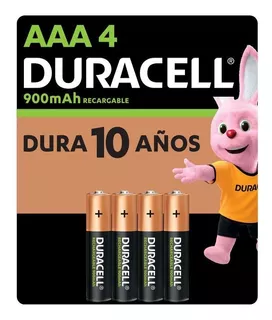 Pilas AAA Recargables Duracell NiMH, carga 900mAh 1.2V, 4 pilas