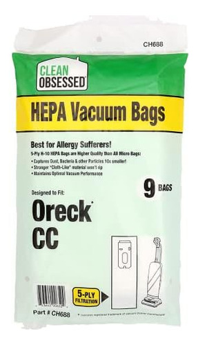 H-10 Hepa Bags Fits Oreck Type Cc Upright Vacuum Cleane...