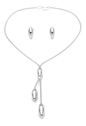 Imagen 1 de 8 de Collar Y Aretes De Plata 925 Set Cadena 43cm Mujer Agalea