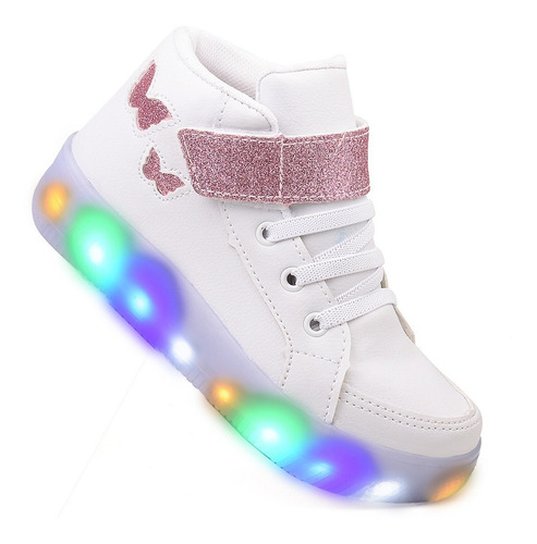 Tênis Feminino Botinha Borboleta Led Que Pisca Glitter