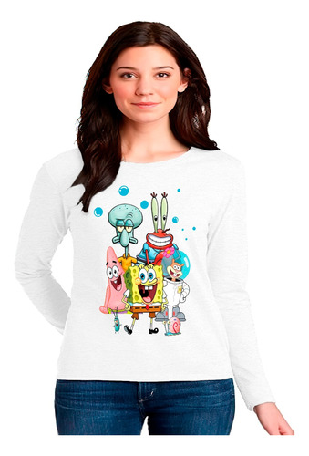 Polera Manga Larga 100% Algodón Bob Esponja Y Sus Amigos 586