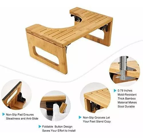 Taburete de inodoro con escalón Kalajoki ajustable en altura bambú