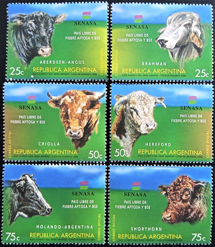 Argentina Fauna, Serie Gj 2892-7 Libre Aftosa 98 Mint L19063