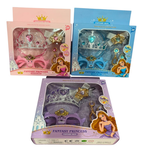 Set Princesas Corona+ Lentes +aros Accesorios