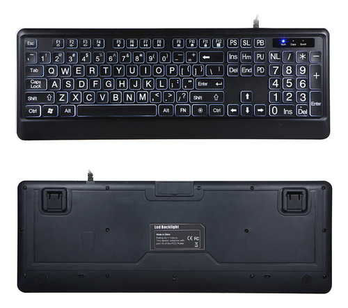 Teclado Com Fio Retroiluminado De Grandes Dimensões. Letras