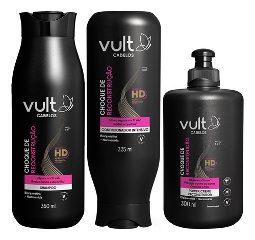 Kit Shampoo Condicionador Creme Choque De Reconstrução Vult