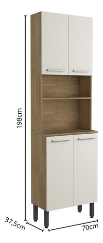 Cozinha Compacta 4 Portas 1 Prateleira Samba Bertolini Cor Branco/Carvalho