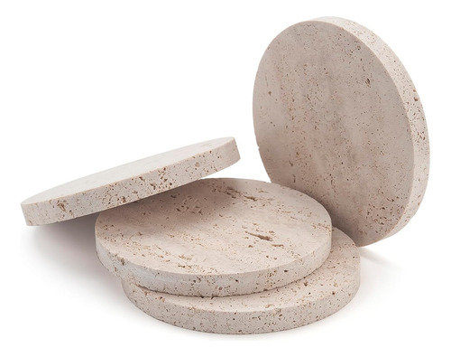 Juego De 4 Posavasos De Piedra Travertino Para Bebidas, Dise