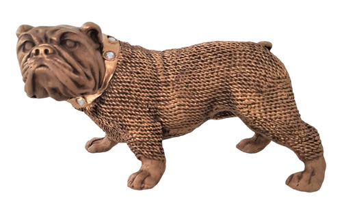 Estátua Cachorro Bulldog Com Coleira Escultura Gesso