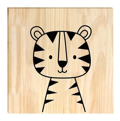 Quadro De Pinus Decorativo Tigre 20x20 Clássico