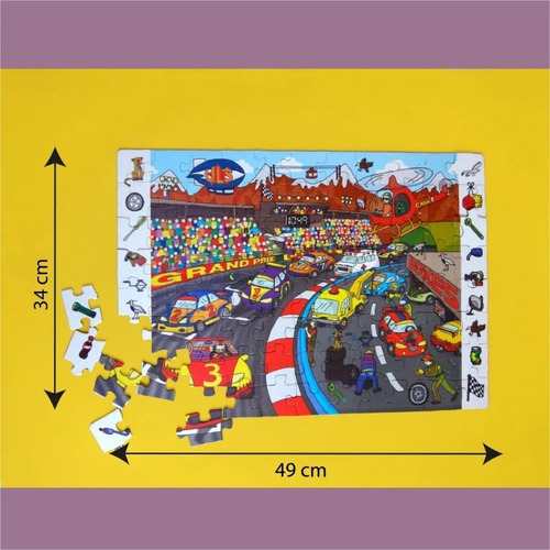 Puzzle Rompecabeza 88 Piezas Pista Autos + Busca Y Encuentra