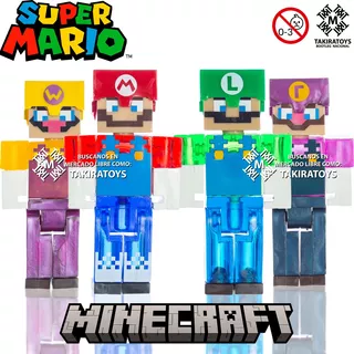 Minecraft Super Mario Bros Luigi Wario Waluigi Set 4 Muñecos