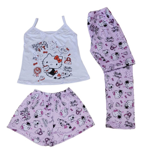 Pijama Kitty 40 Aniversario 3 P Blusa Tirante Short Pantalón