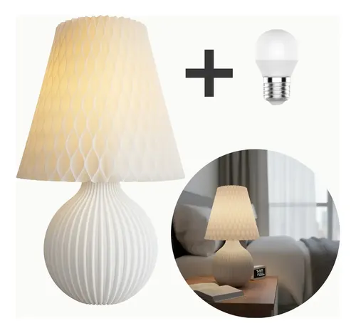 Abajur Luminária Moderna De Mesa Quarto Sala Com ​Lâmpada Cúpula Off-white Estrutura Branco