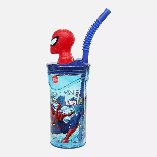 Vaso Infantil Spiderman Con Tapa 3d Y Sorbete Original