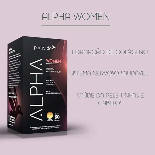 Suplemento Em Cápsulas Pura Vida Premium Alpha Women Multivitamínico Sabor Neutro Em Pote De 200g 60 Un