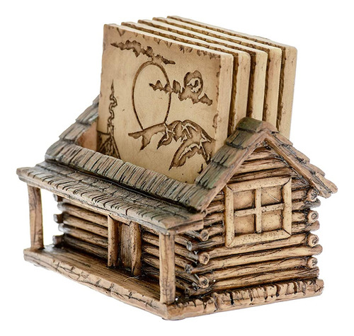 ~? Cabaña Log Coaster Set Para Bebidas - Modern Home Decor A