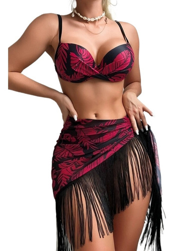 Conjunto De Três Peças De Biquíni Sexy Com Franjas Trajes