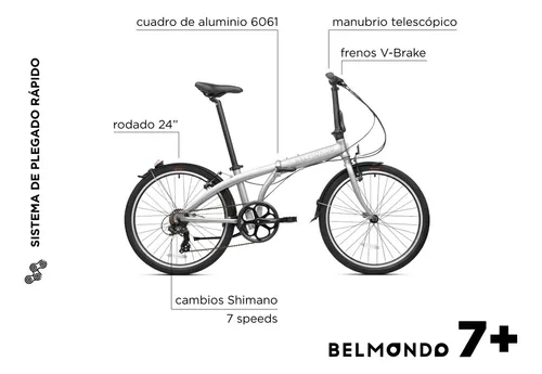 Bicicleta Plegable Belmondo 7 Rodado 24 Frenos V brakes Cambio