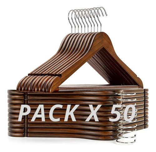 Pack X 50 Perchas Madera Lustrada Chocolate Importada Adulto