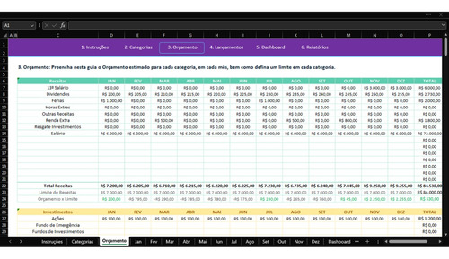 Planilha Excel Gastos E Receitas Mensais Formato Digital