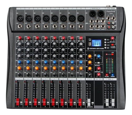 Consola De Sonido Profesional 8 Canales Usb Bluetooth Negro