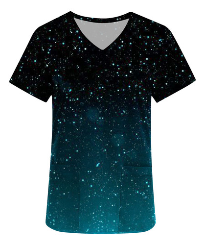 Camiseta De Manga Corta Con Cuello En V Y Estampado De Mujer