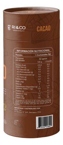 2 Cacao En Polvo 100% Organico Sin Gluten Vegano 250g Ri&co