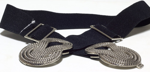 Cinto Feminino Elástico Preto Com Fivela Prateada Trabalhada