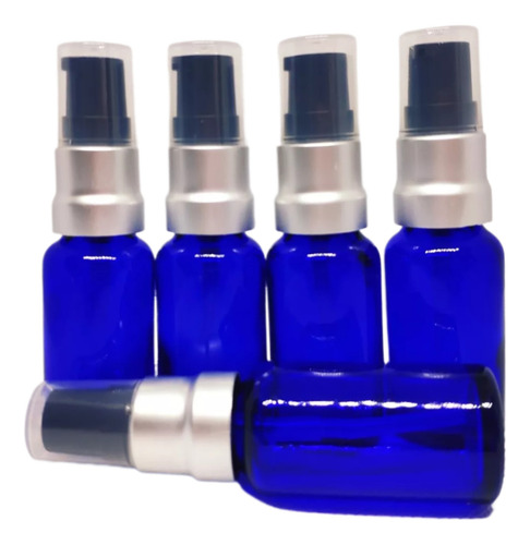 Frasco Dosificador 20 Ml Cristal Azul Bomba Plata (10pzs)