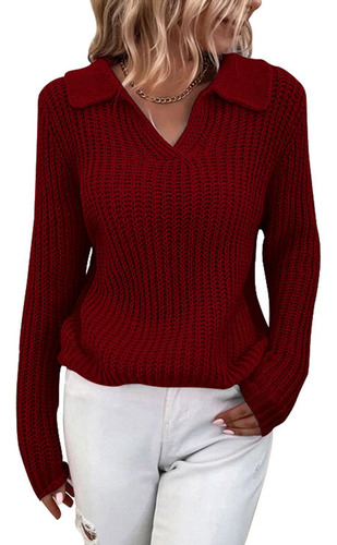 Suéter De Solapa Para Mujer Tejido Otoño-invierno, Color Sól