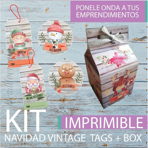 Kit Imprimible Navidad Vintage Milk Box Tags Madera 