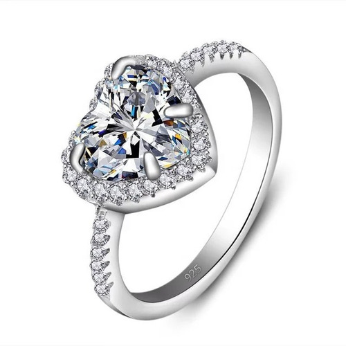 Anillo Corazón Brillo Diamante Plata Alemana De Importación