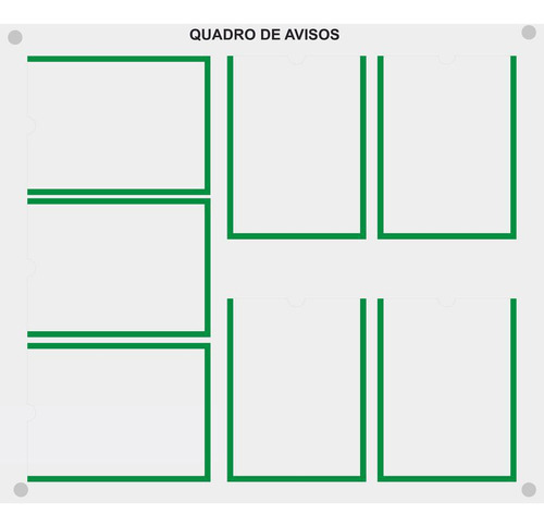 Quadro De Aviso Gestão Com 7 Displays A4 Acrílico Verde