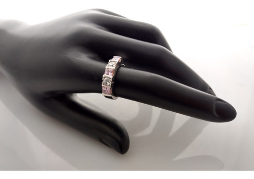 Anillo De Plata Con Zirconia Blanca Y Rosa Num. 7