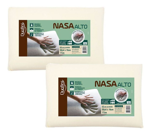 Kit 2 Travesseiros Nasa Alto Viscoelástico Duoflex 17cm