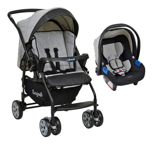 Carrinho de bebê de paseio Burigotto Rio K travel system mesclado-cinza com chassi de cor preto