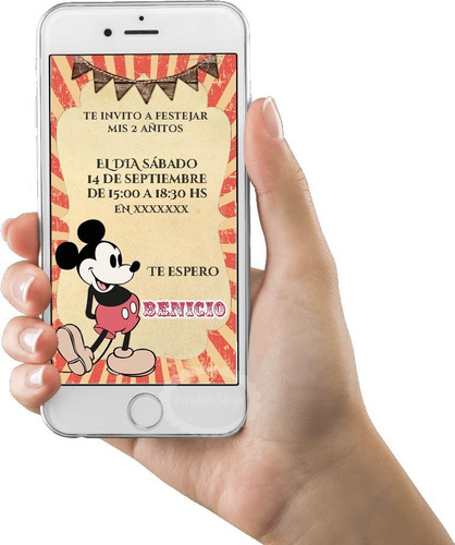 Mickey Vintage Tarjeta Invitación Imprimible Digital