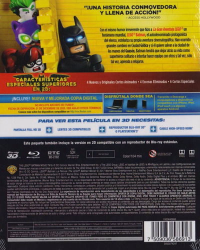 Imagen 2 de 3 de Lego Batman La Pelicula En Blu-ray 3d + Blu-ray + Cop Dig