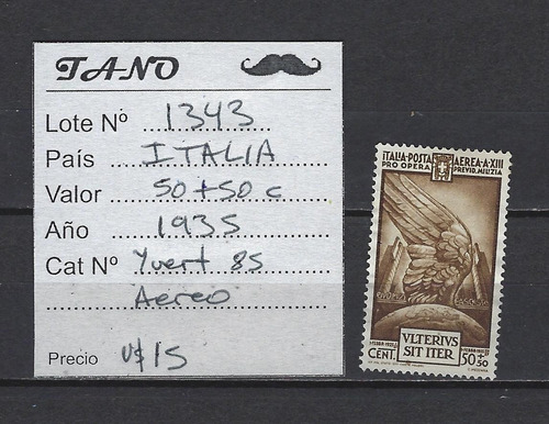 Lote1343 Italia 50+50c Estampilla Año 1935 Yvert# 85 Aéreo
