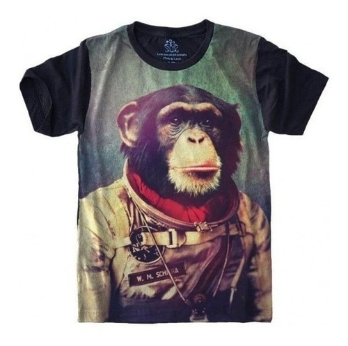 Camiseta Estilosa 3d Fullprint Macaco Astronauta Chipanze