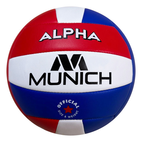 Pelota De Voley Munich Alpha Costura Maquina Entrenamiento! Color Azul, Rojo Y Blanco