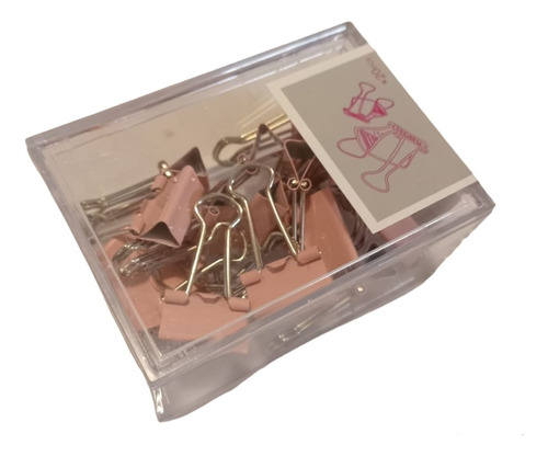 Aprieta Papel Binder Clip 19mm X 20 Rosa + Caja Acrilica  
