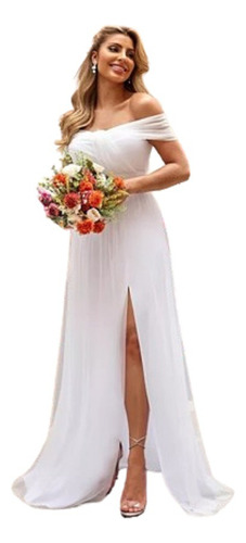 Vestido Branco Noiva Civil Ombro À Ombro 