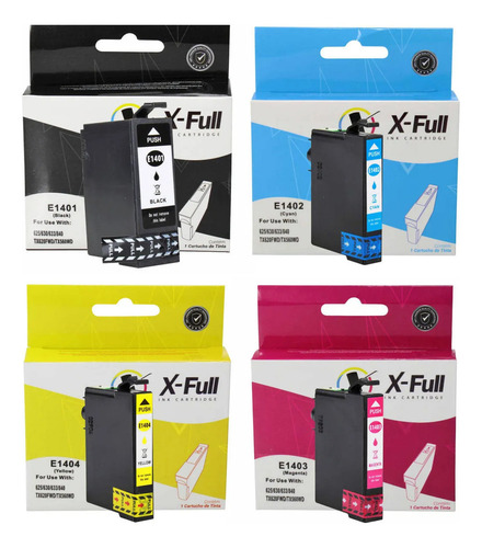 Kit 04 Cartucho Tinta T1401 Compativel Pra Uso Epson T140