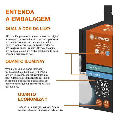 Ledvance Cla75 12w6500k Lâmpada Led Bulbo Frio Kit Com 10pçs