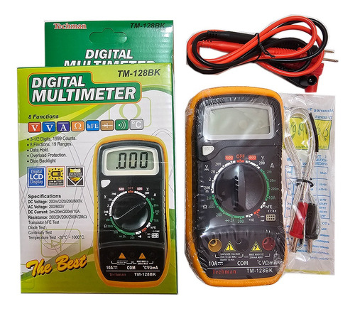 Multimetro Digital Techman 8 Funciones 19 Rangos Tm128bk