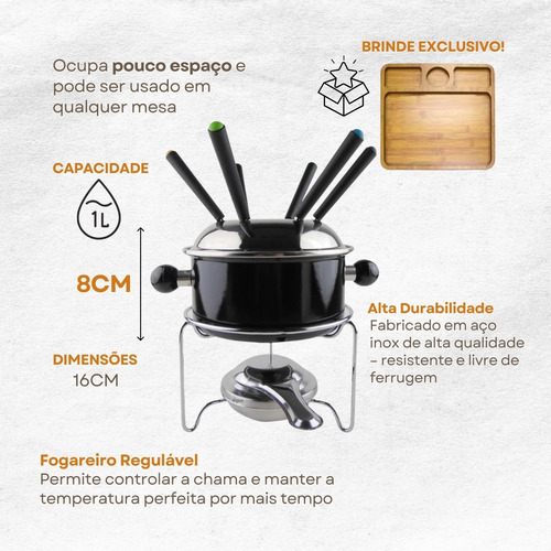 Aparelho De Fondue 11 Peças De Aço Kit Inox Chocolate Queijo